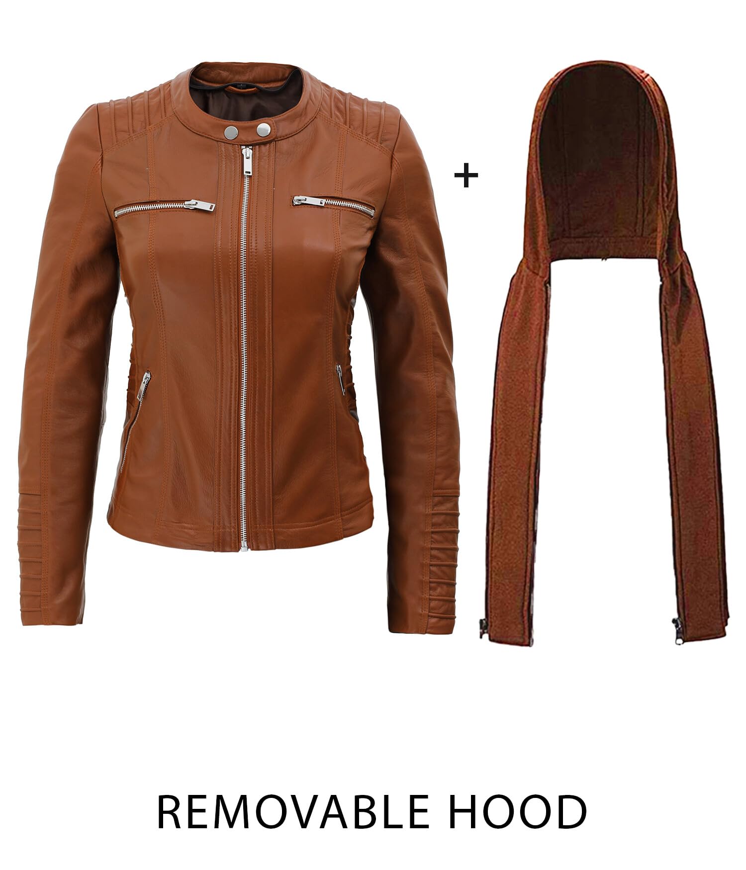 Genuine Lambskin Bomber Jacket for Women - Removable Hood, Stylish & Comfortable Leather Jacket - Perfect for Casual Outfits, Night Outs & Fall Fashion