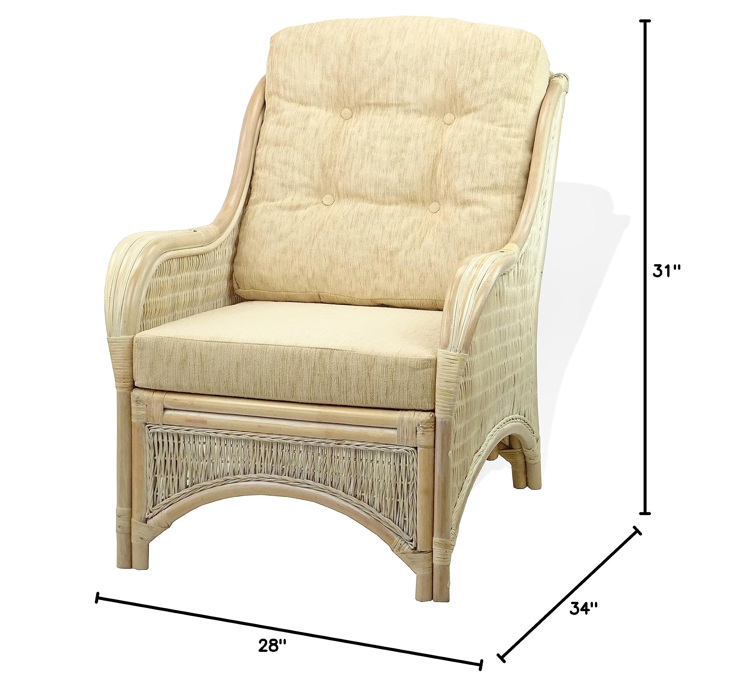 Eco-Friendly Natural Rattan Lounge Jam Armchair with Cream Cushion - Handmade Wicker Design for Living Room, Patio & Boho Decor