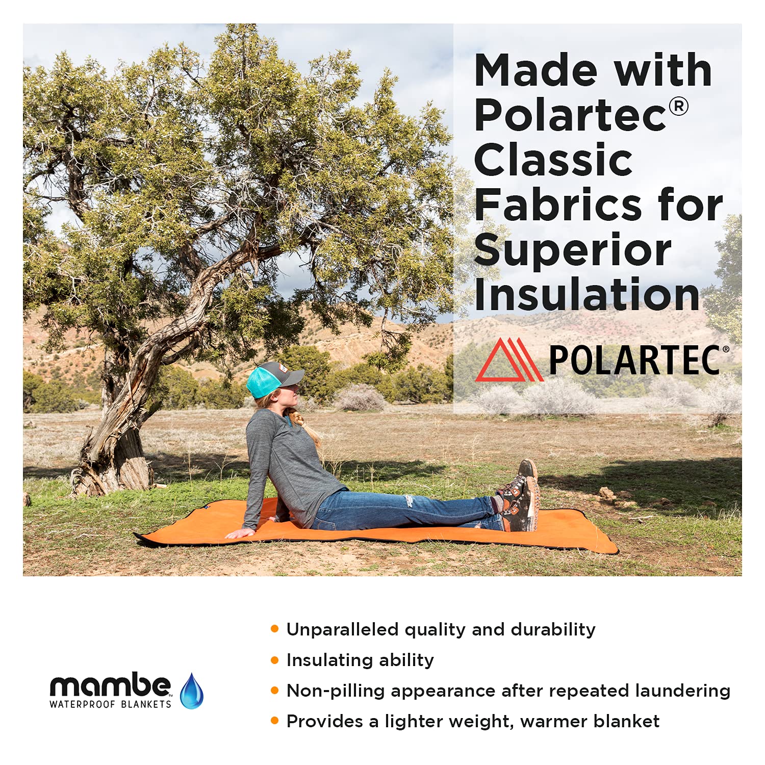 Mambe Large Waterproof Windproof Outdoor Blanket - 100% Fleece & Nylon All-Weather Throw for Camping, Picnics, Beach - Machine Washable Cozy Blanket for Backyard, Hiking & Travel