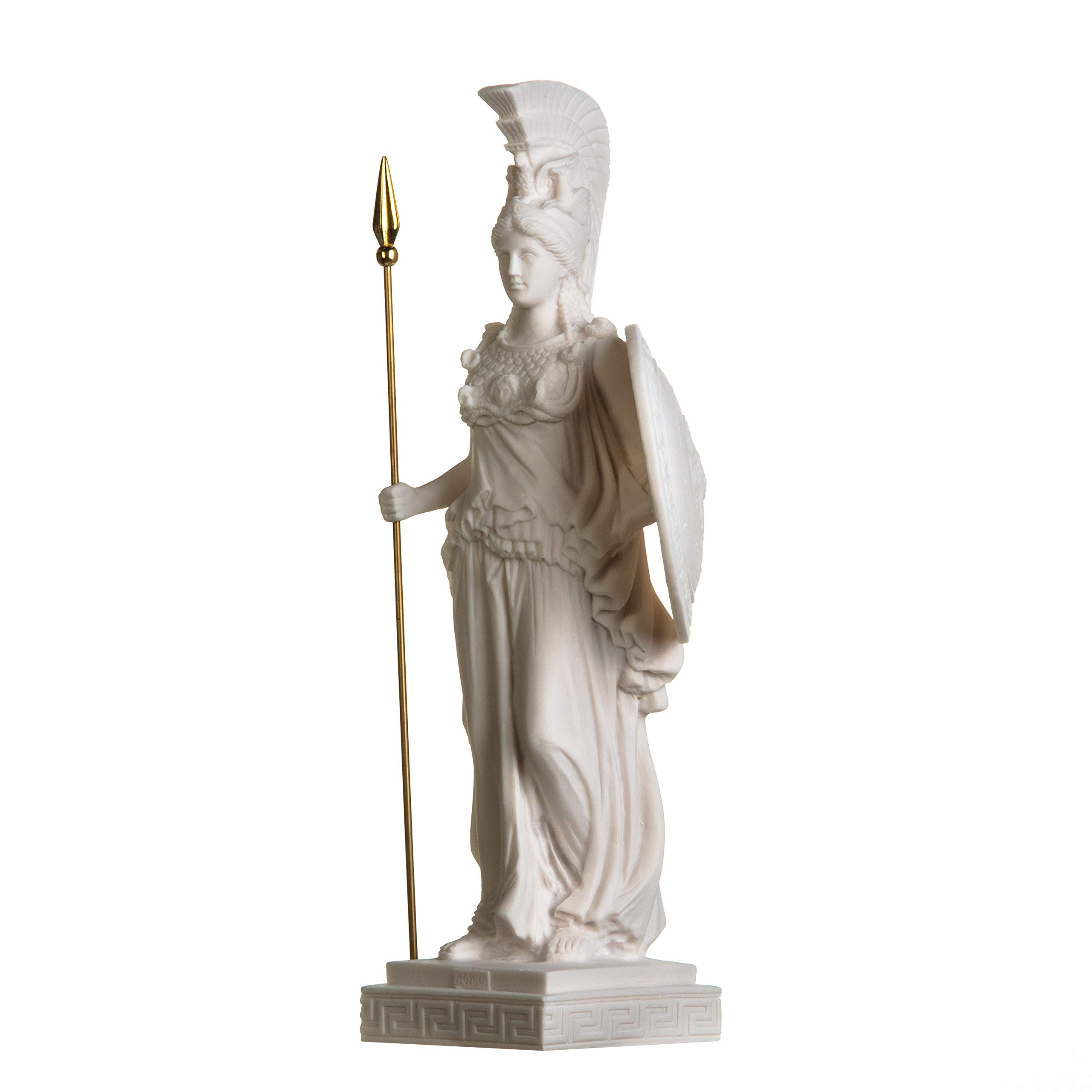 Athena Goddess of Wisdom, Handicraft & War Statue - 18.5 Inch Alabaster Sculpture with Shield | Greek Mythology Decor for Home, Office & Gift