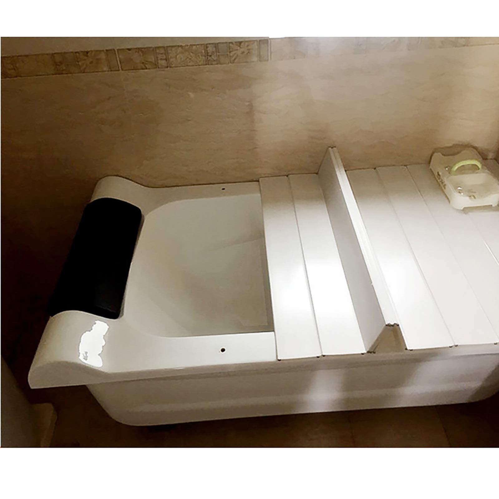 White PVC Plastic Bathtub Cover - Anti-Dust Folding Insulation Board for Standard Bathtubs (116x75x0.65cm) | Bathroom Storage Solution & Winter Tub Protection