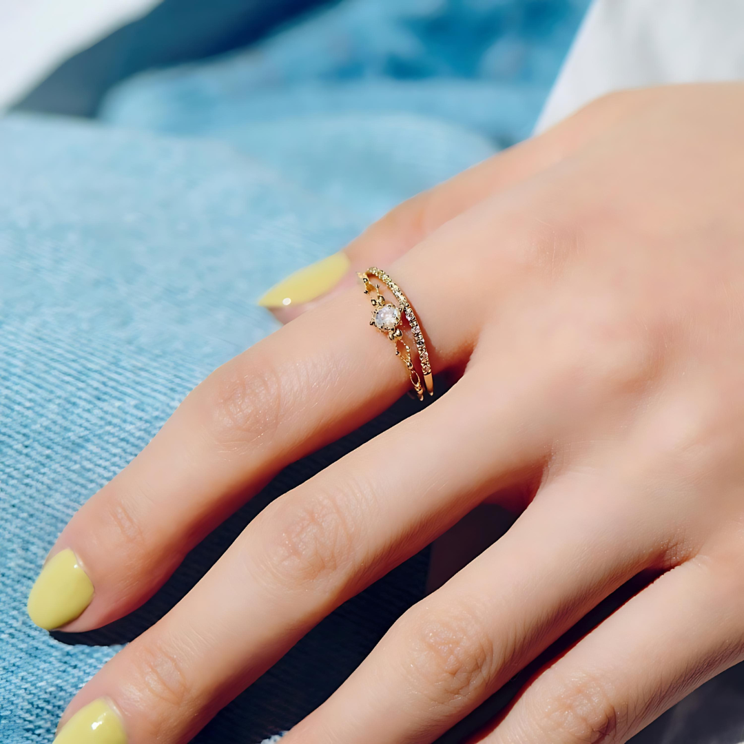 14K Gold Labradorite Peridot August Birthstone Ring for Women - Elegant Dainty Jewelry Gift for Birthday, Anniversary & Special Occasions | HJZB 344