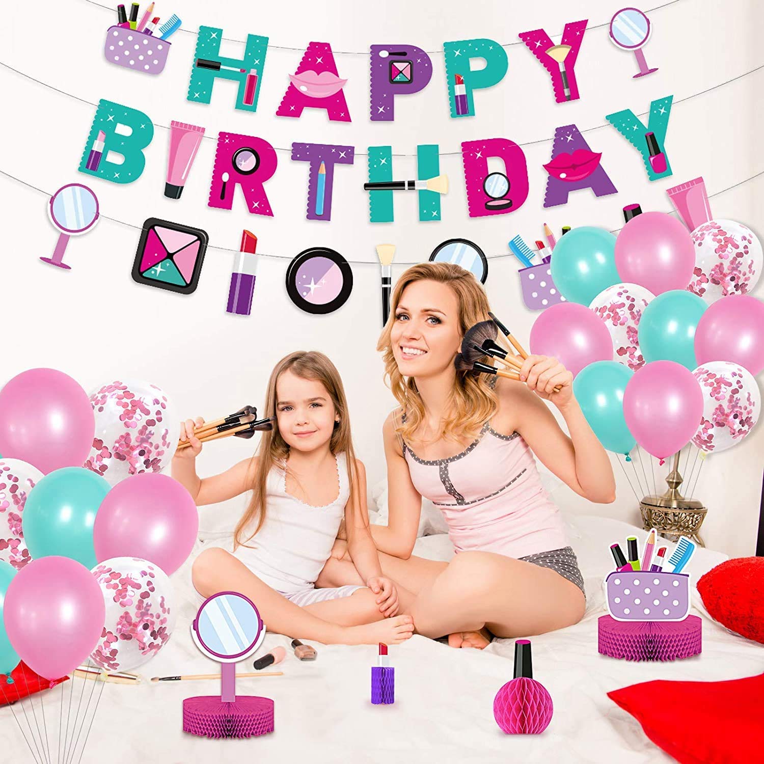 Premium Spa Party Decorations Set - Spa Balloons, Happy Birthday Banner, Makeup Theme Party Supplies - Perfect for Birthday Celebrations, Bridal Showers & Relaxation Parties