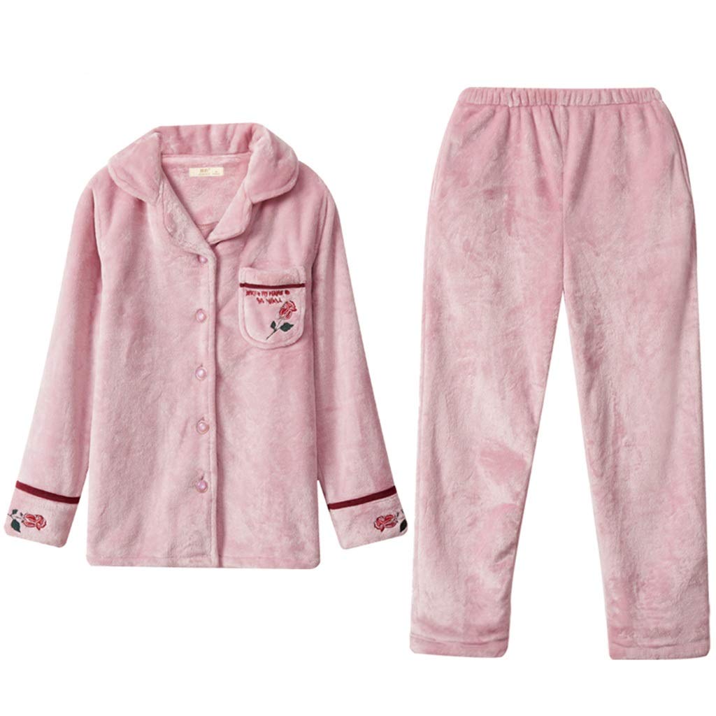 Women's Coral Velvet Pajama Set - Long Sleeve Winter Nightgown & Pajamas for Ladies - Thick Warm Fleece Sleepwear in Pink Size L - Cozy Loungewear for Home, Sleepovers & Relaxation