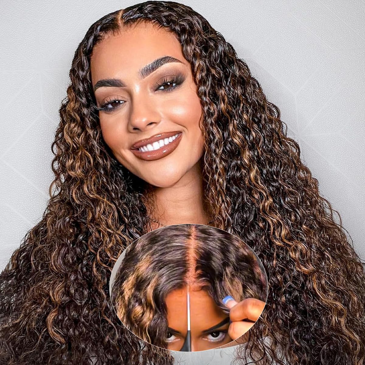 Glueless Ombre Human Hair Wigs 20 Inch - Pre Plucked Lace Front Wig 1B/30 Highlight 180% Density 5x5 Curly Brown - Perfect for Daily Wear, Parties & Special Occasions