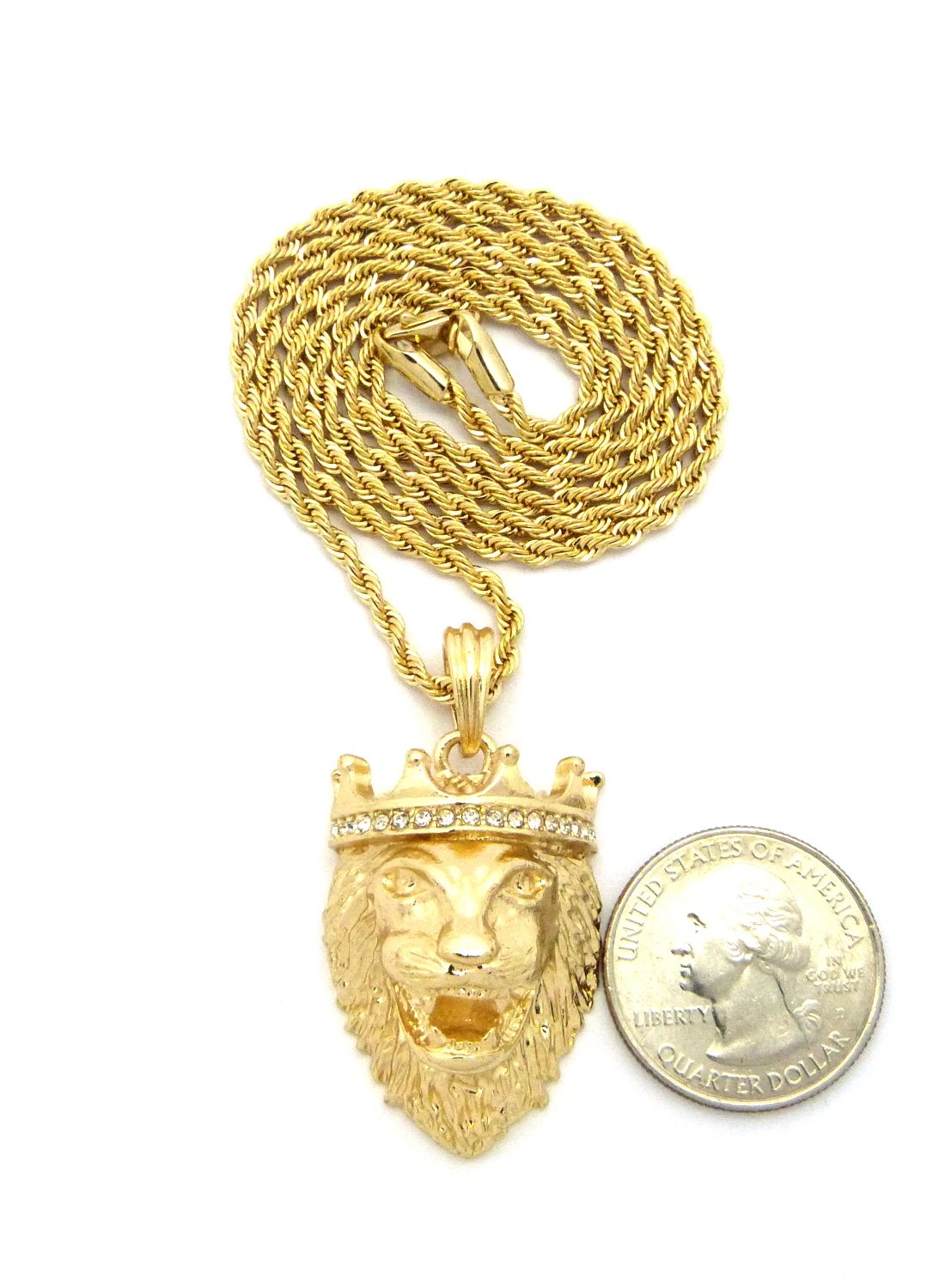Iced Out Micro King Crown Roaring Lion Pendant Necklace - 2mm 24