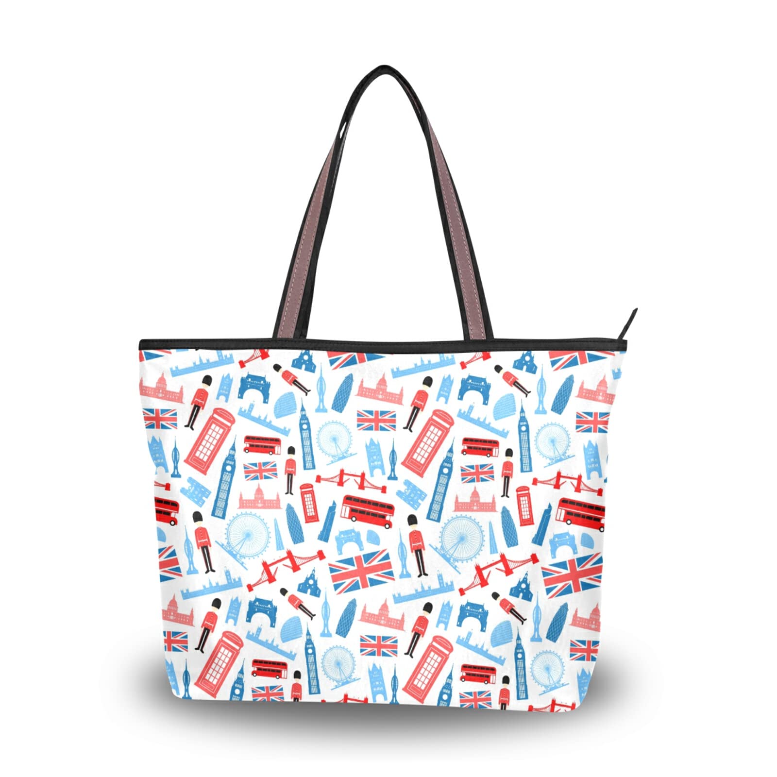 Stylish London Elements Tote Bag for Women - Large Capacity Zippered Grocery Purse with 2 Size Options | Perfect for Shopping, Work & Daily Essentials
