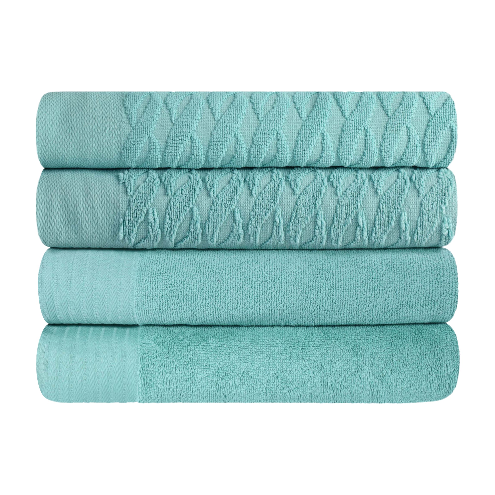 Premium Turkish Cotton Jacquard Herringbone & Solid 4-Piece Bath Towel Set - Ultra Soft & Absorbent Luxury Towels for Spa, Bathroom & Beach Use