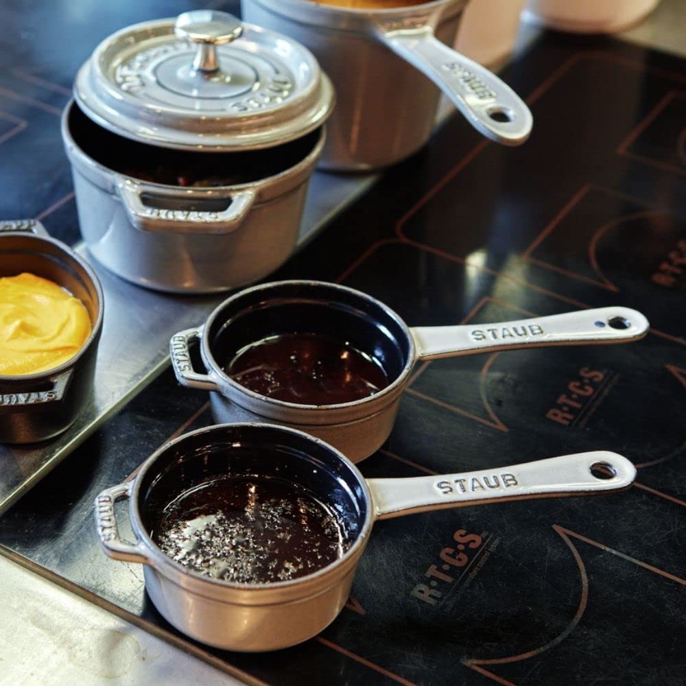 Staub 1241018 Mini Cast Iron Saucepan 10cm Graphite Grey - Perfect for Simmering Sauces, Melting Butter & Single-Serve Dishes
