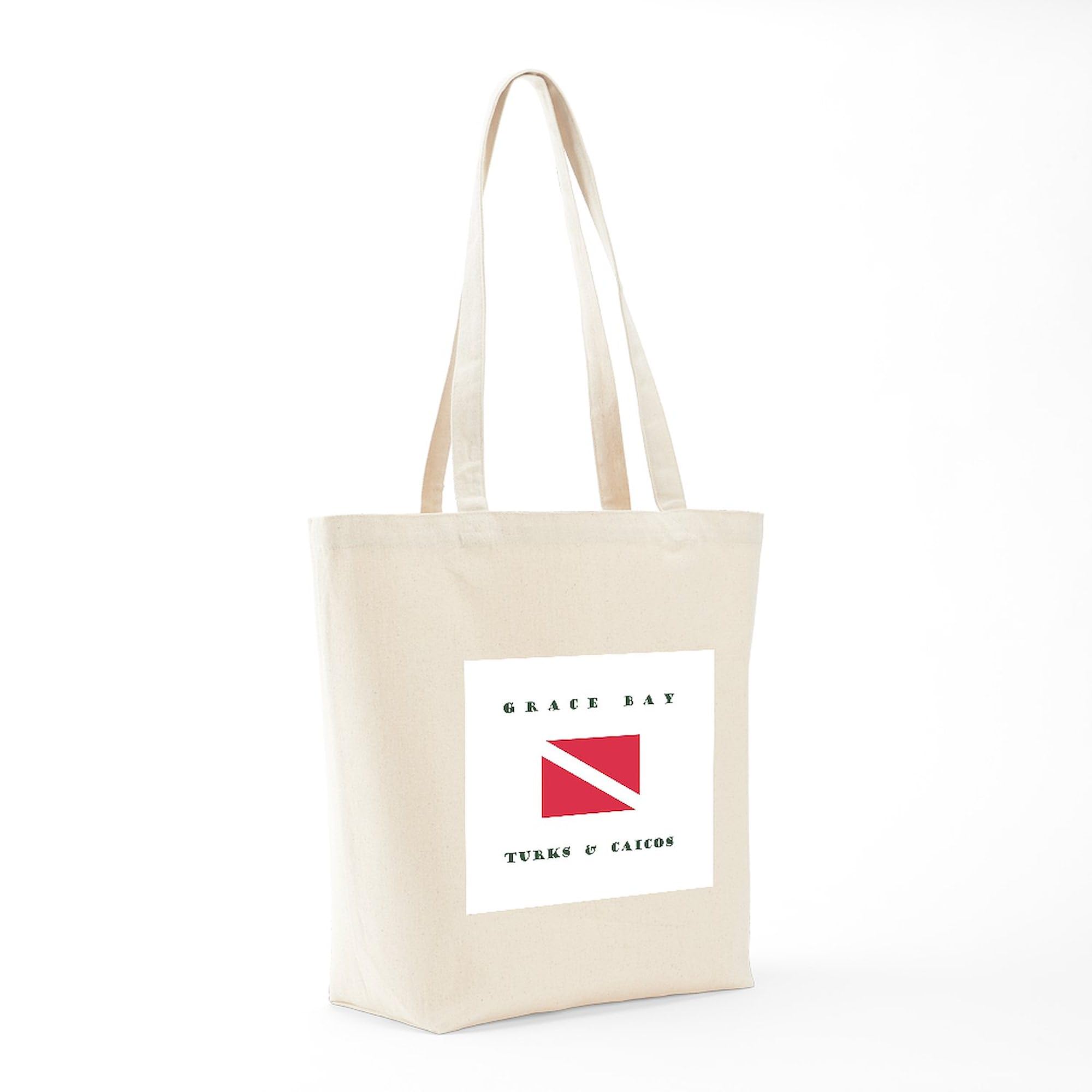 Grace Bay Turks and Caicos Dive Tote Bag - Natural Canvas Reusable Shopping Bag for Beach, Grocery & Travel | Eco-Friendly Carryall