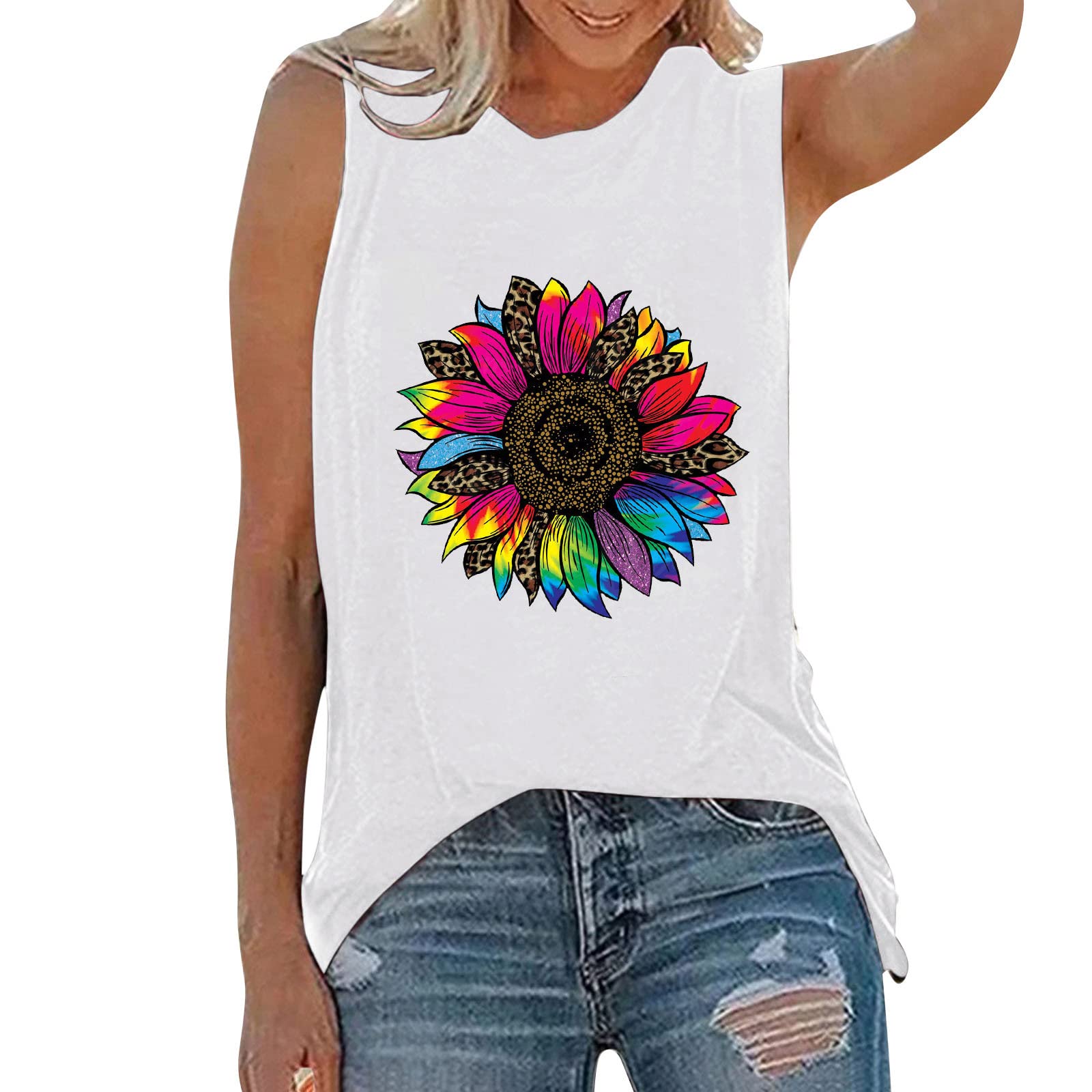 Women's Casual Sleeveless Tank Tops - Summer Button Up Henley Blouses & Dressy Tunics to Wear with Leggings (White, Large) | Perfect for Yoga, Beach Outings & Casual Summer Wear