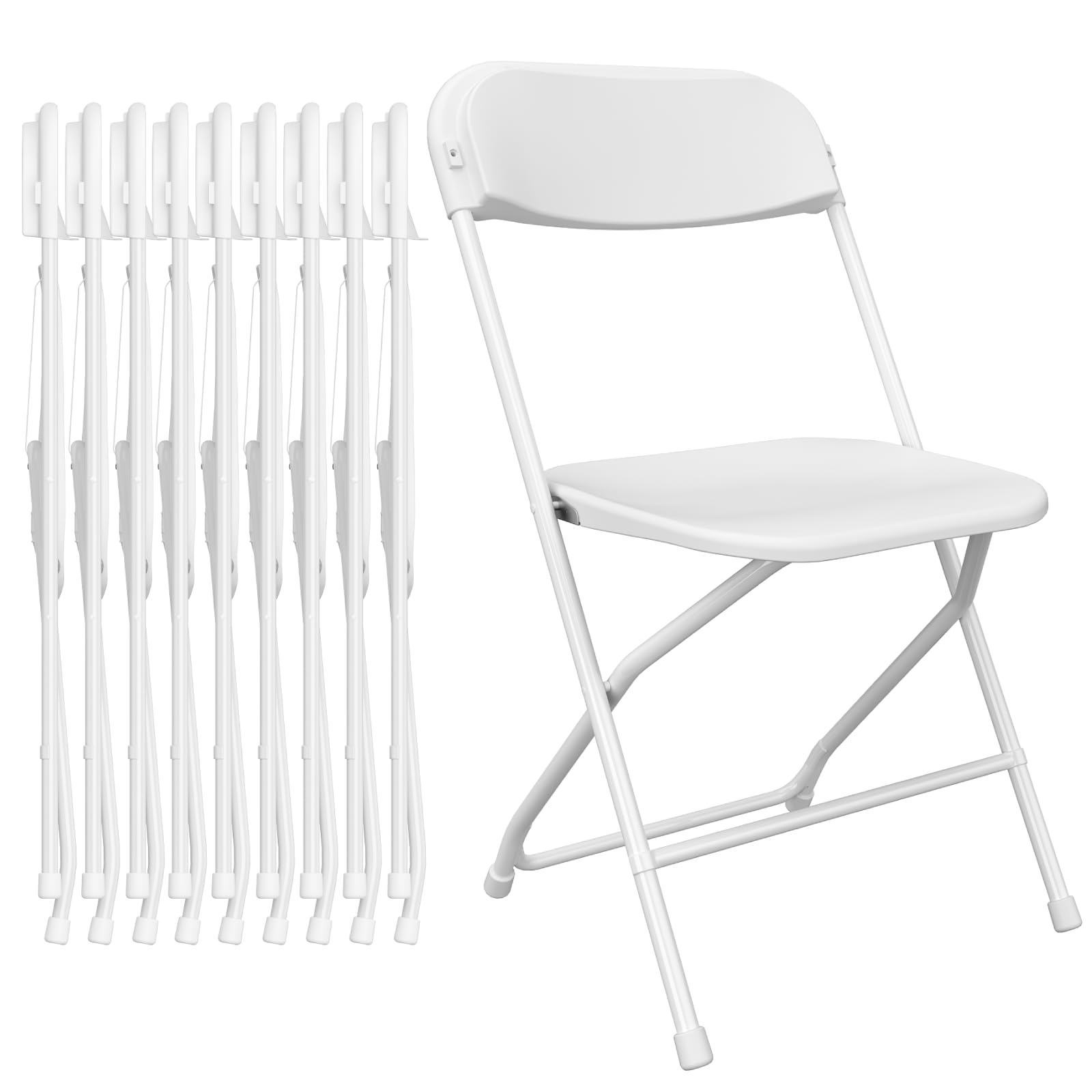 10 Pack White Plastic Folding Chairs - Heavy Duty Steel Frame Indoor/Outdoor Chairs for Wedding, Camping, Dining & Events - 350LBS Capacity - Perfect for Patio, Lawn, Backyard & Party Use