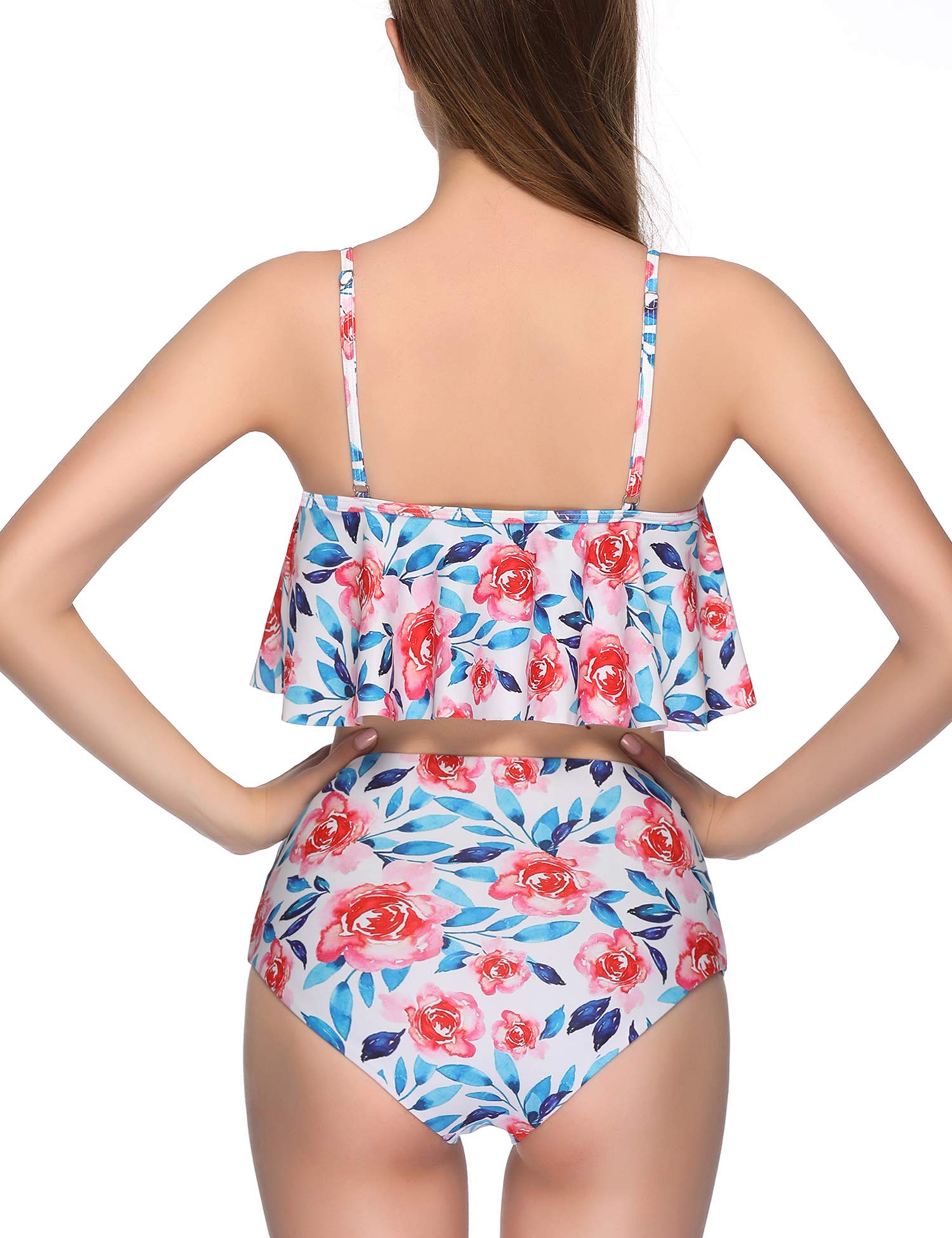 Women's Two Piece Swimsuits - Ruffle High Waisted Bikini Set | Beachwear, Pool Party & Summer Vacation Swimwear