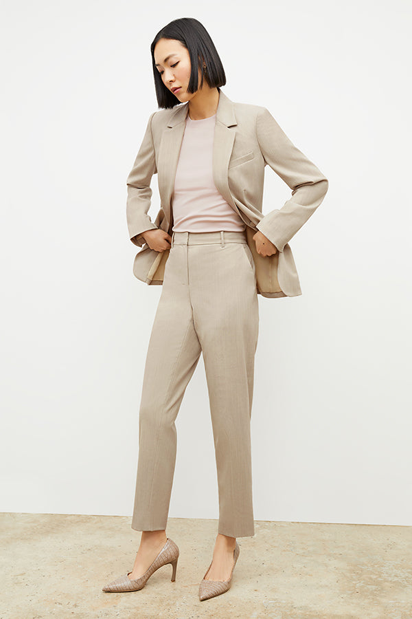 Mejia Washable Wool Twill Pants for Women - Natural Melange Color | Comfortable & Durable Office Wear & Travel Outfits