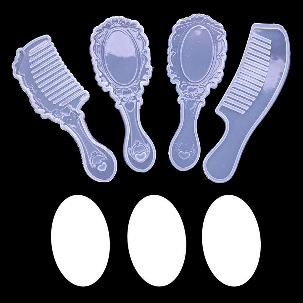 4 Styles DIY Resin Molds Kit for Mirror Hair Combs - Silicone Craft Molds for Jewelry Making, Home Decor, Wedding Accessories & Gift Projects