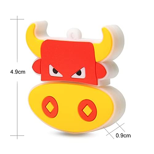 32GB Cute Bull USB Flash Drive - USB 2.0 Memory Stick for Data Storage & File Sharing, Yellow/Red