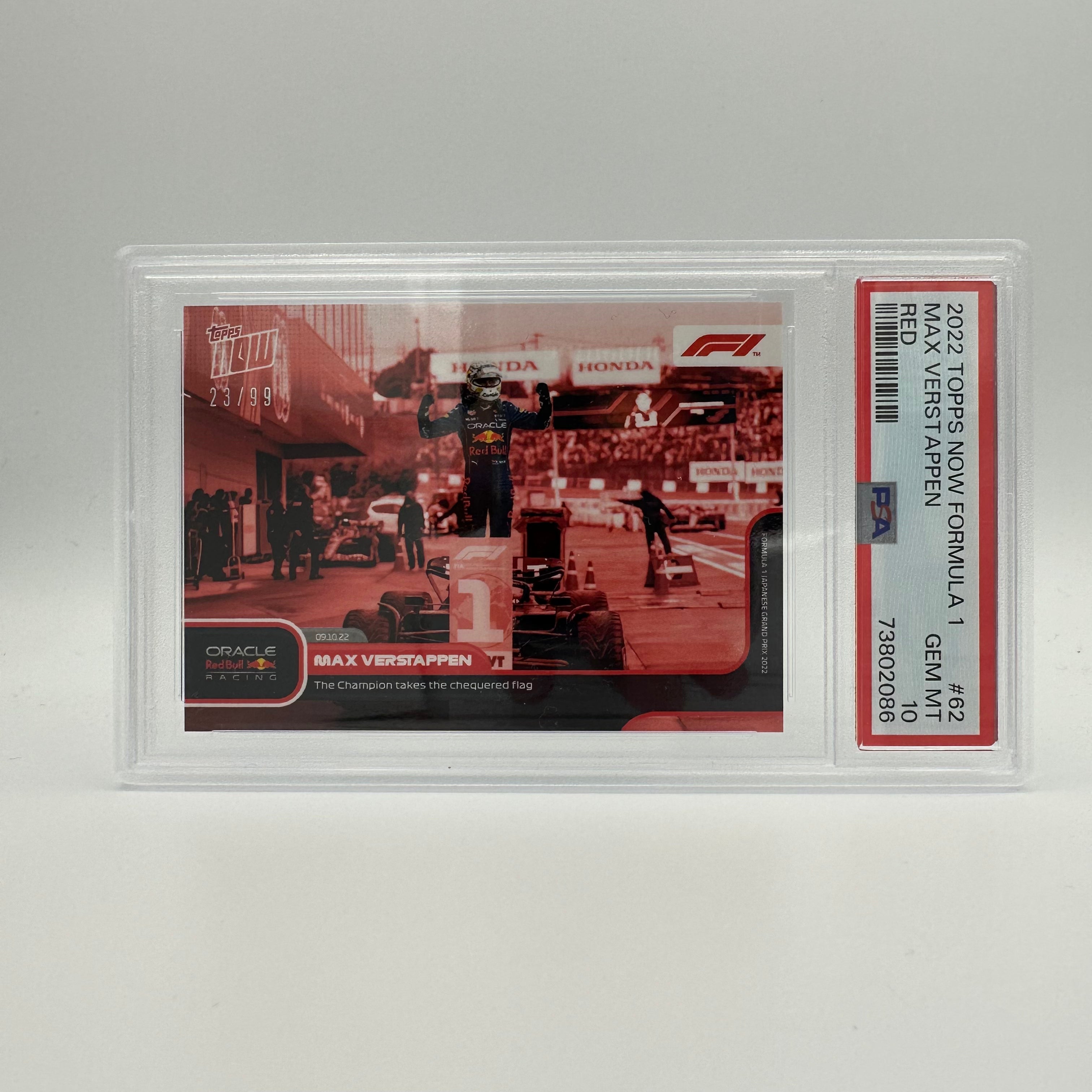 PSA 10 Graded 2023 Max Verstappen #62 Red Parallel 23/99 - Rare F1 Trading Card for Collectors & Sports Memorabilia Enthusiasts