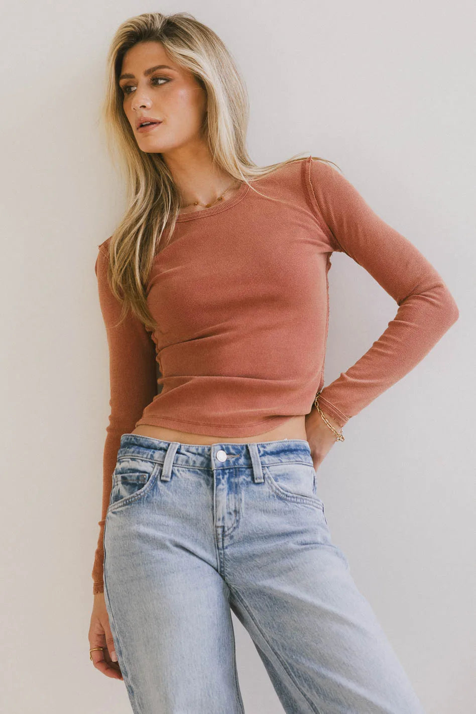 Lexie Ribbon Knit Ribbed Top for Women - Soft Stretch Red Blouse, Casual & Layering Essential for Everyday Wear