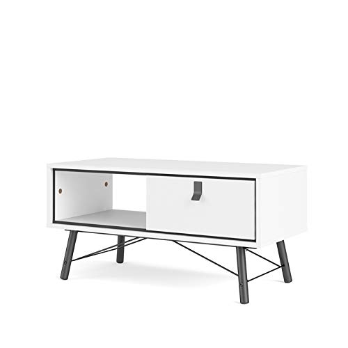 Allora 1-Drawer Modern Coffee Table - White Matte & Black Finish - Compact Living Room Furniture for Small Spaces, Apartments & Dorm Rooms