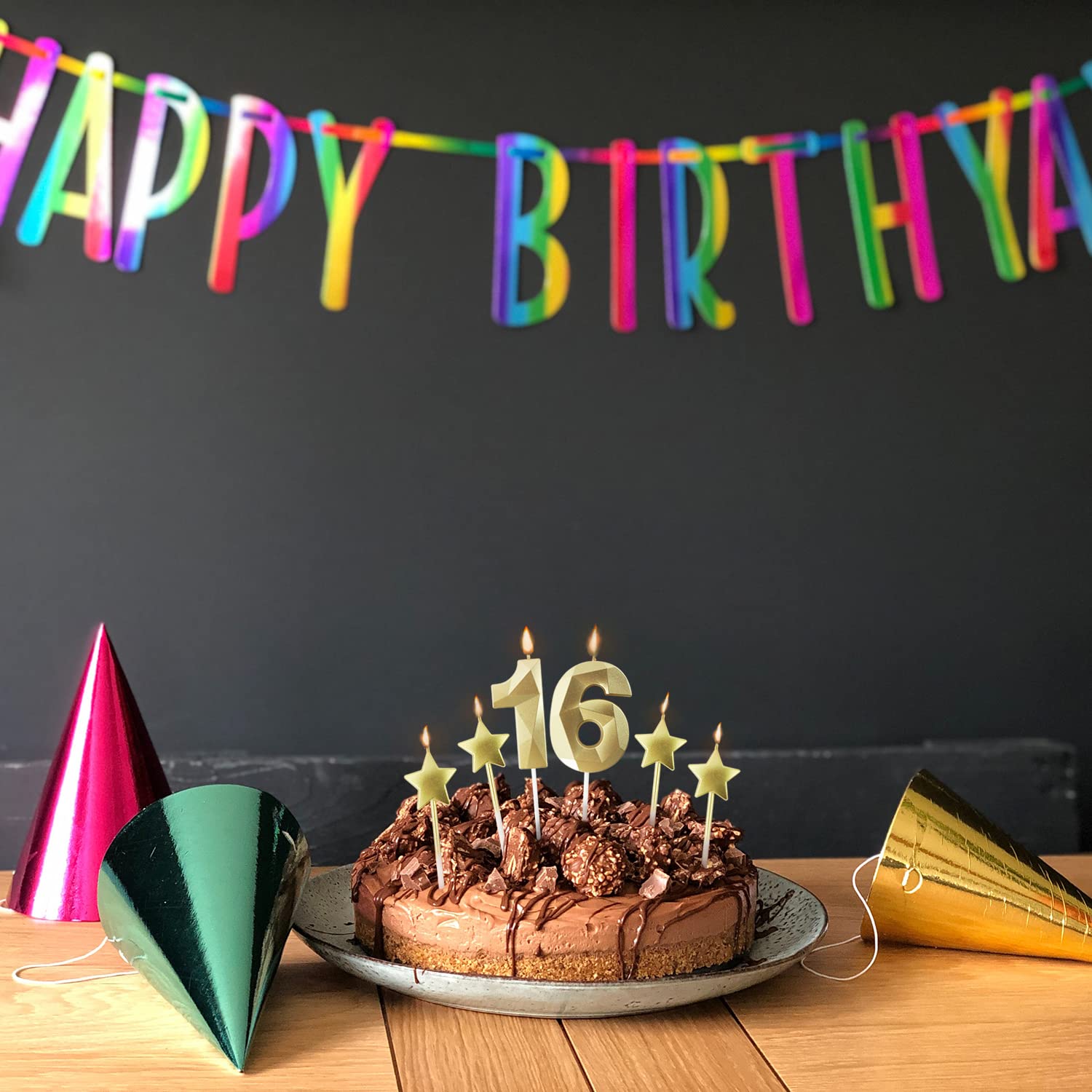Golden Number 1 Birthday Candles & Star Shaped Candles - 2.76 Inch 3D Diamond Cake Decorations for Birthday Parties, Anniversaries, Baby Showers & Special Celebrations (Gold)