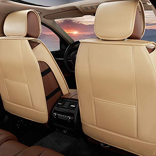 Surekit PU Leather Car Seat Cover for Lincoln MKZ MKS MKC MKX MKT LS Nautilus Continental Navigator - 5-Seat Full Set Needlework Cushion Protector (Cream) | Premium Fit, Comfort & Style for Daily Commute & Road Trips