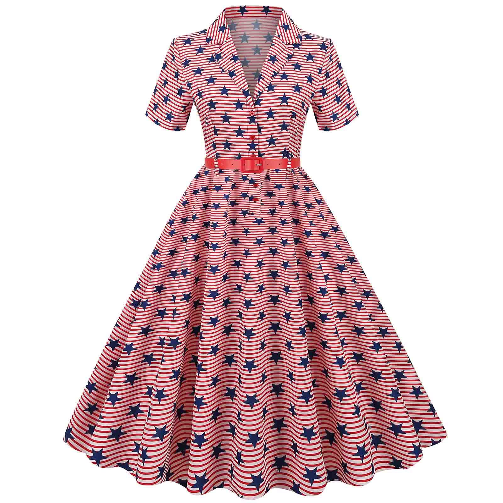 Women's Summer Dresses 2022 - Retro Casual Pullover Print Short Sleeve V-Neck Loose Maxi Dress with Pockets | Plus Size Flowy Beach Dress for Vacation, Party & Everyday Wear