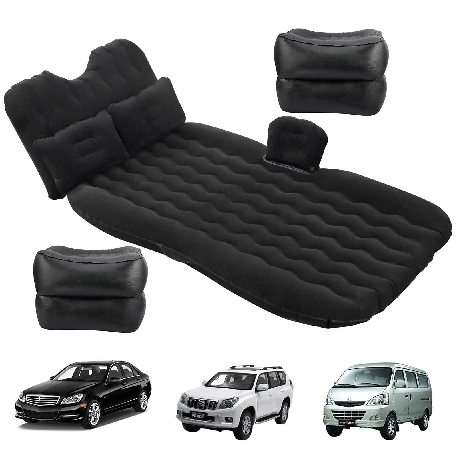 NovelBee Inflatable Car Air Mattress for Camping - Portable Air Bed with 2 Pillows & Foot Pads | Fits SUV, Truck, RV, Camper | Perfect for Road Trips & Outdoor Adventures