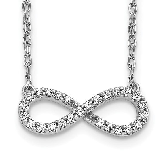 14K White Gold 0.15 Carat Round Diamond Infinity Necklace 16
