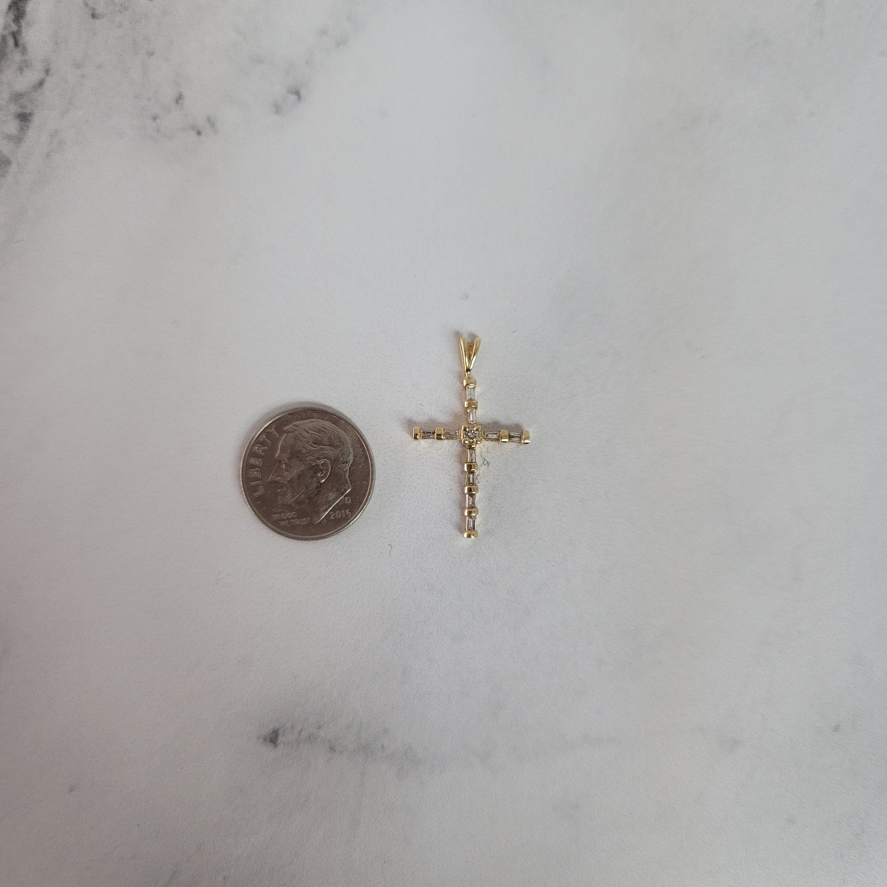 1/4 CT Dainty Baguette Diamond Cross Necklace - Elegant 14K Gold Pendant for Women, Perfect Gift for Baptism, First Communion & Everyday Wear