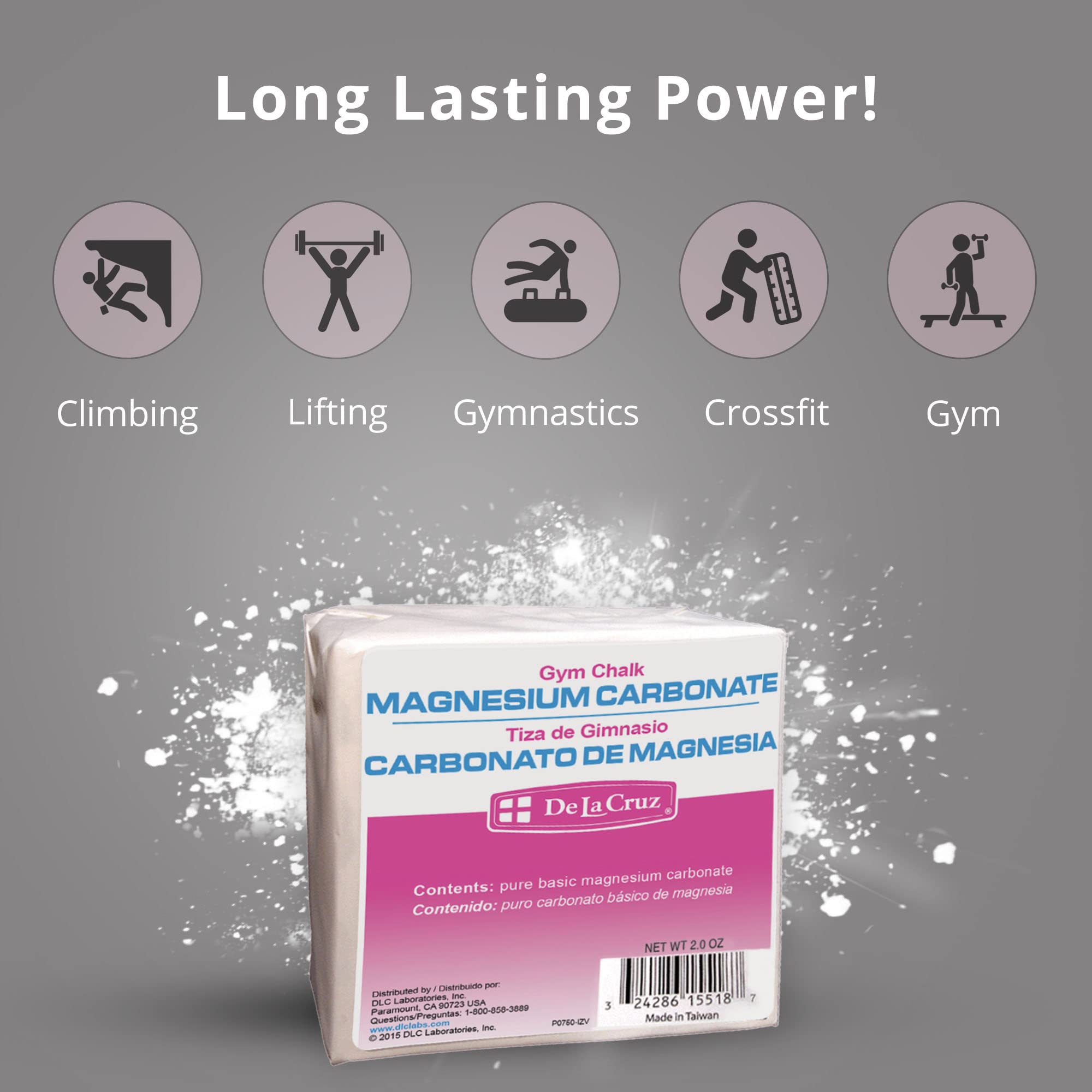 Premium De La Cruz Magnesium Carbonate Gym Chalk for Weightlifting, Gymnastics & Rock Climbing - Non-Slip Grip Enhancer for Sports & Workout Training