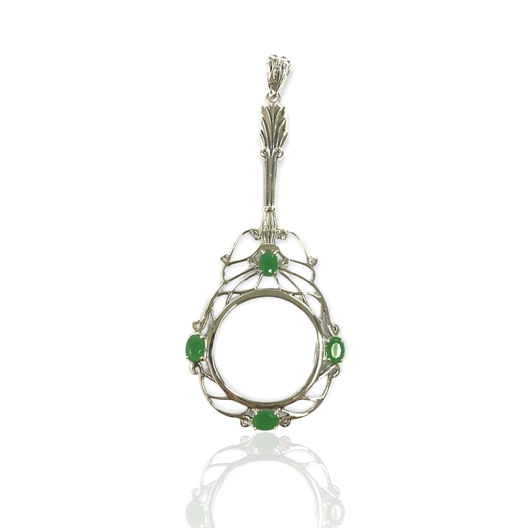 Victorian Style Emerald Green Magnifying Glass Pendant - 925 Sterling Silver Jewelry for Reading, Hobbies & Antique Collecting