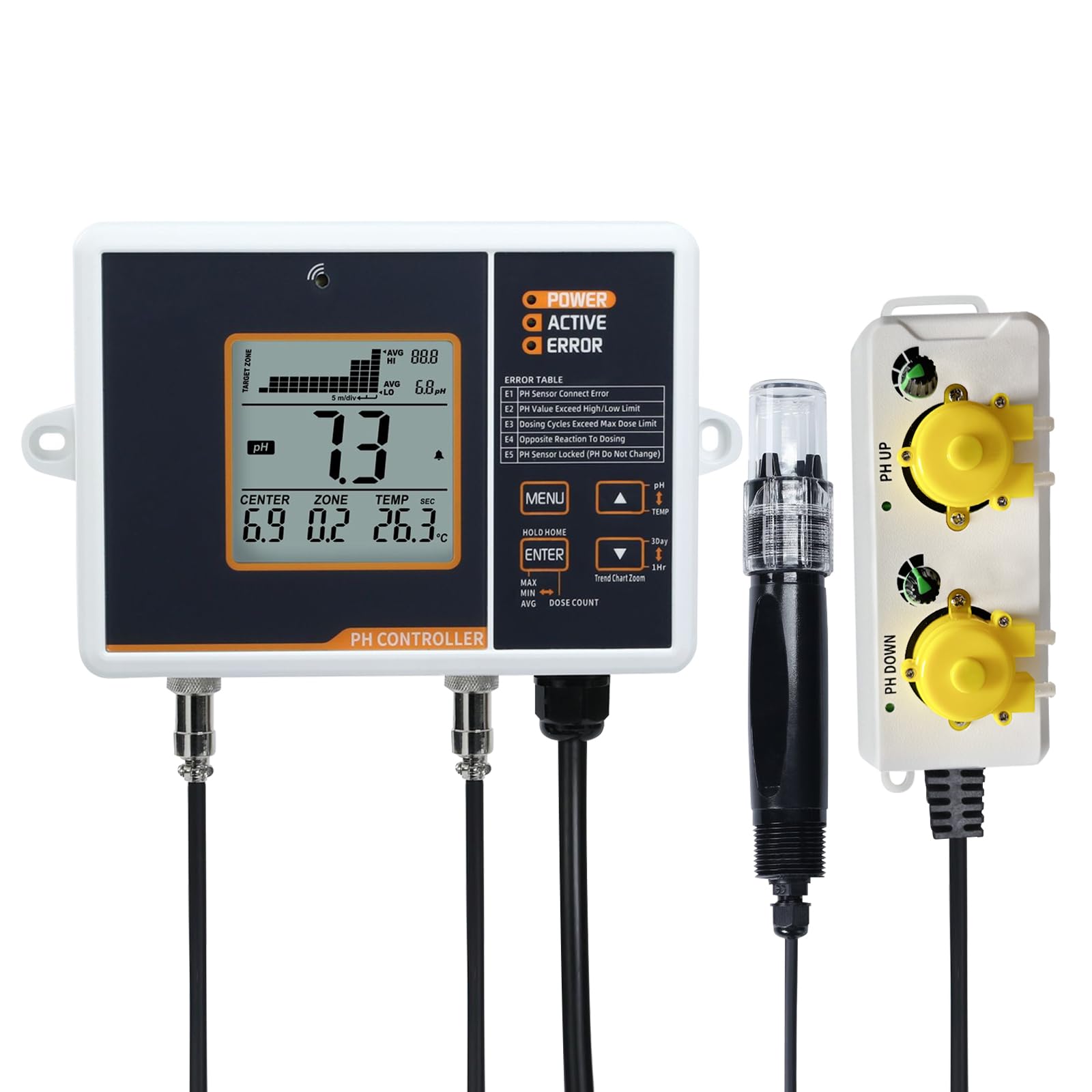 Digital pH Controller with Temperature Compensation for Hydroponics & Aquariums - Dual Relay Monitor with Dosing Pump for Precise pH Control | Ideal for Indoor Plant Growth, Hydroponic Systems & Fish Tanks