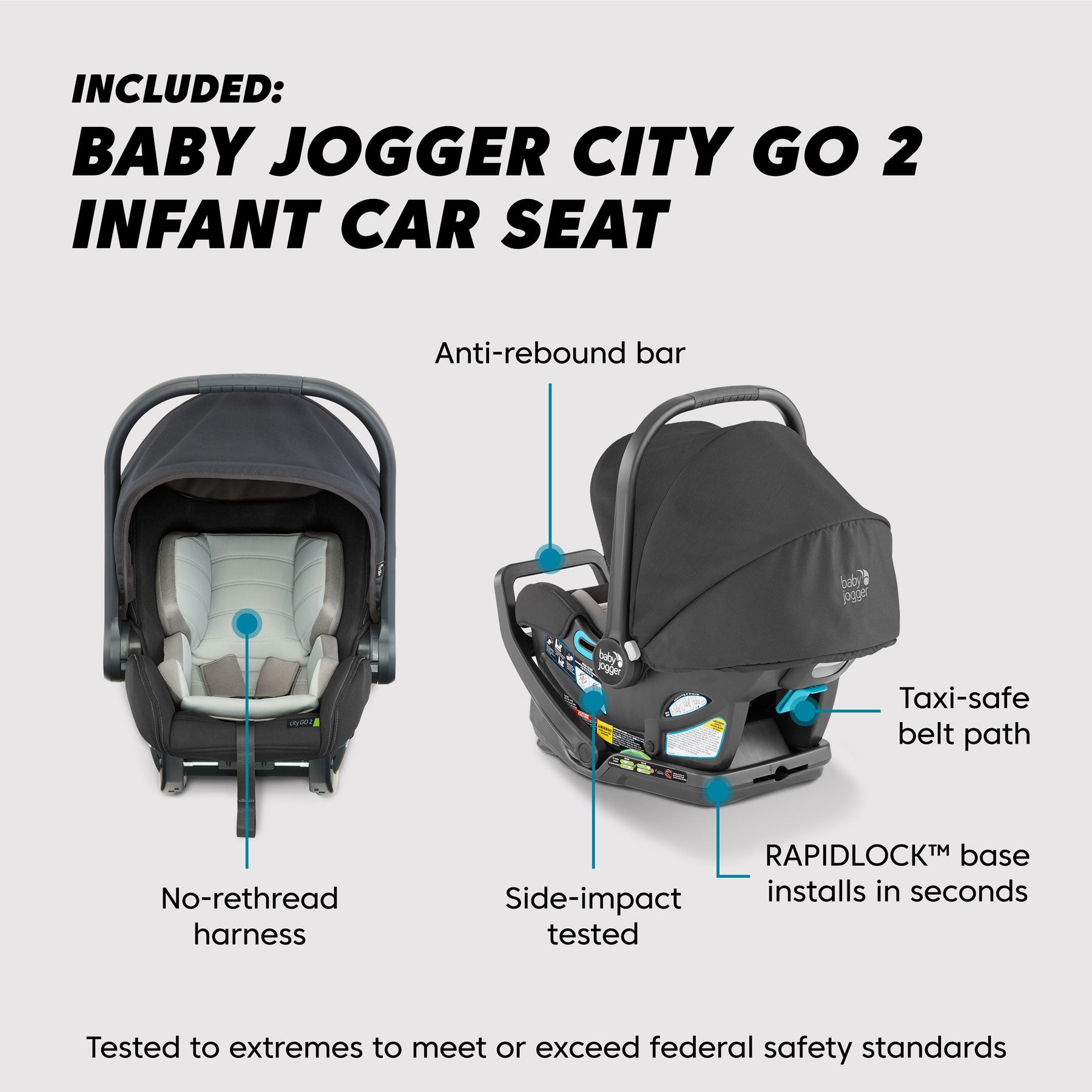Baby Jogger City GO 2 Infant Car Seat - Lightweight & Safe for Newborns to 35 lbs | Easy Installation & Comfortable for Travel | Perfect for Stroller Compatibility & Daily Errands