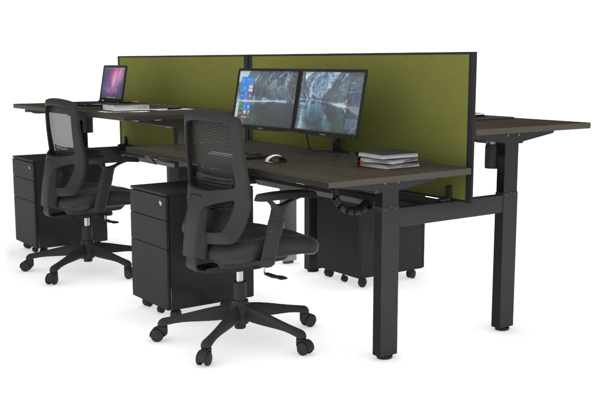 Adjustable 4-Person H Bench Workstation with Black Frame - 1600L x 700W - Perfect for Office, Workshop, or Collaborative Workspaces