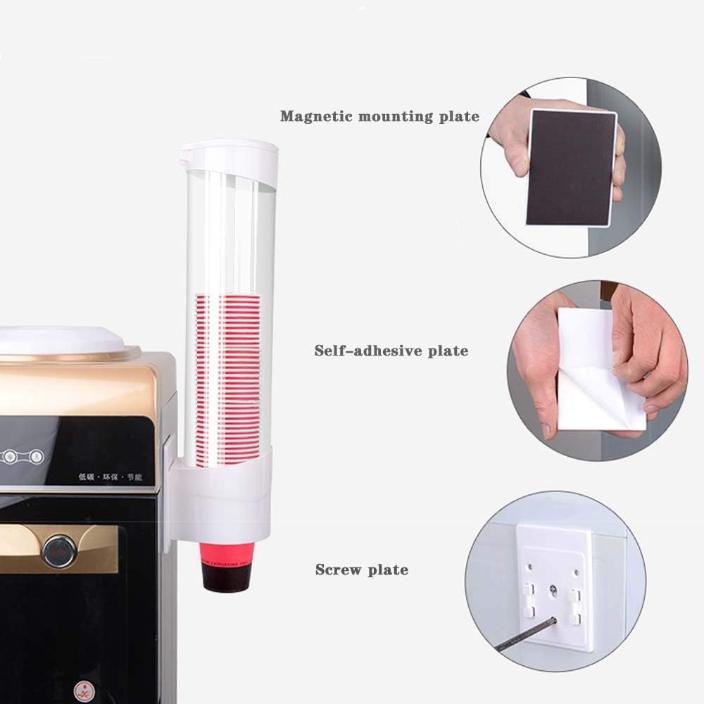 INTERIA Plastic Paper Cup Dispenser Holder - Wall Mountable Black Organizer for Drinking Water Cups | Disposable Cup Storage Solution for Office, Kitchen, or Restaurant Use