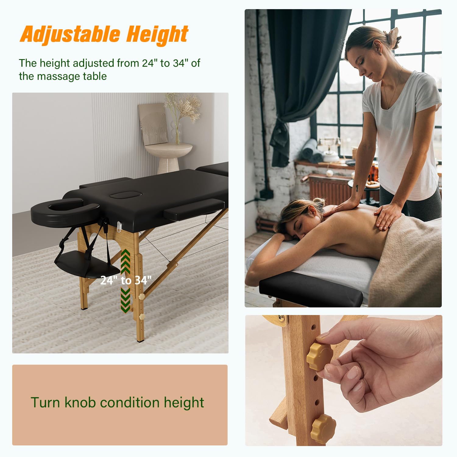 Portable Massage Table with Neck Stretcher - 84 Inch Foldable Adjustable Massage Bed for Facial, Tattoo & Lash Extensions - Sturdy Wood Frame Beauty Table for Professionals (Black) - Perfect for Spa, Salon & Home Use