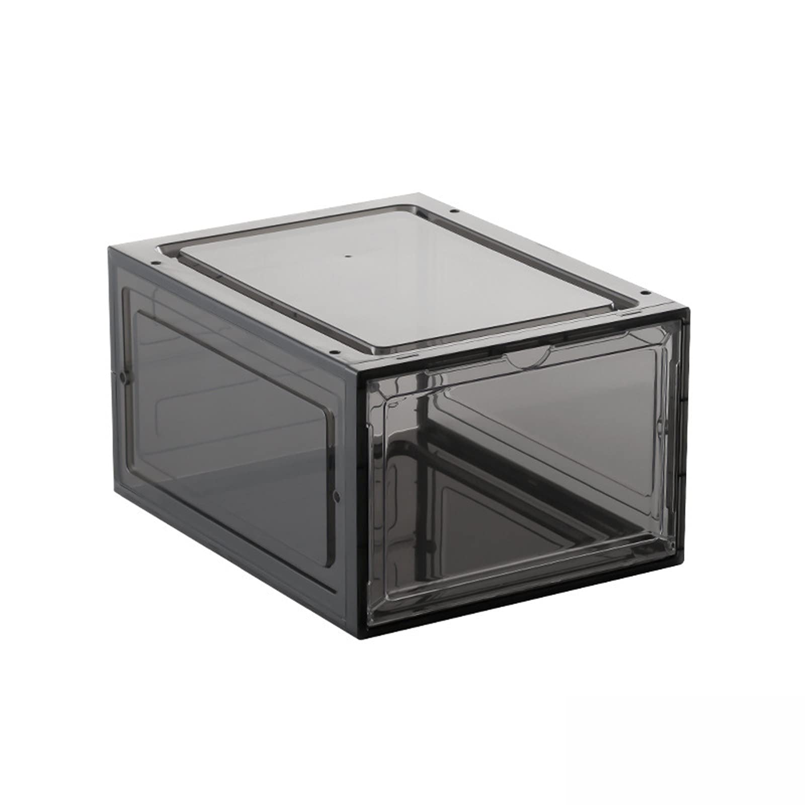 4 Pack Clear Plastic Shoe Storage Boxes - Large Stackable Shoe Organizer Bins with Front Opening Drawer Design | Perfect for Closet Organization, Shoe Display & Home Storage Solutions | Durable Black Shoe Containers for Men & Women