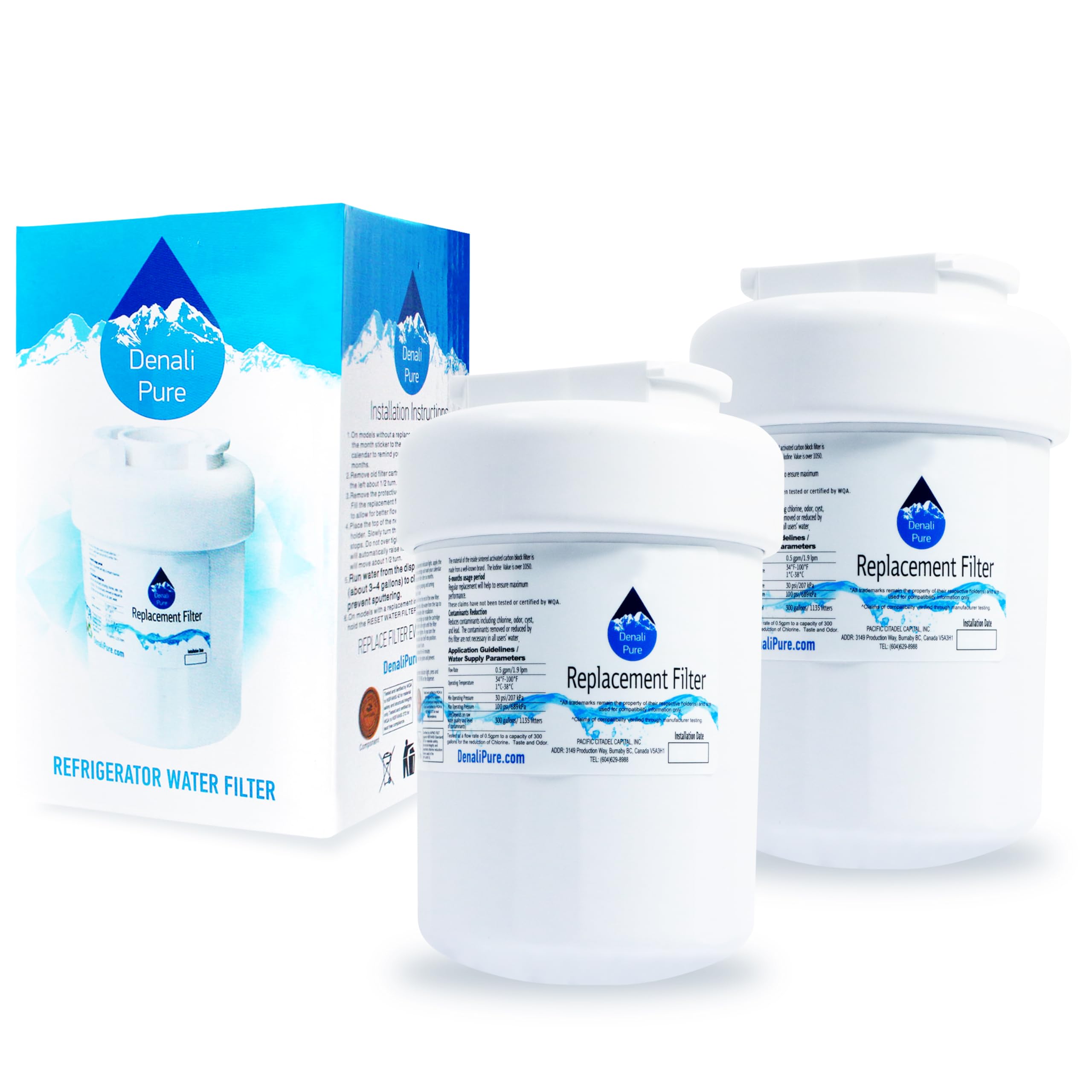 2-Pack GE MWF & MWFP Refrigerator Water Filter Replacement - Compatible with General Electric PSS26SHRCSS, Fits Most GE French Door & Side-by-Side Fridges - Clean & Fresh Drinking Water for Home & Office Use