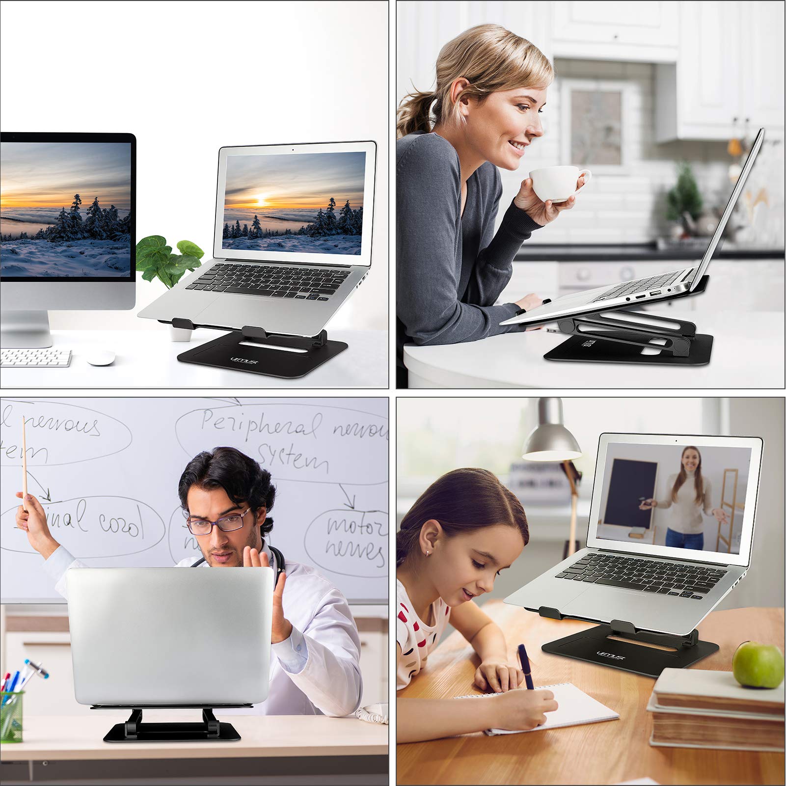 Urmust Adjustable Aluminum Laptop Stand for Desk - Ergonomic Computer Riser Holder for MacBook Air/Pro, Ultrabooks & All 11-17 Inch Laptops (Black) | Perfect for Home Office, Gaming & Workspace Setup