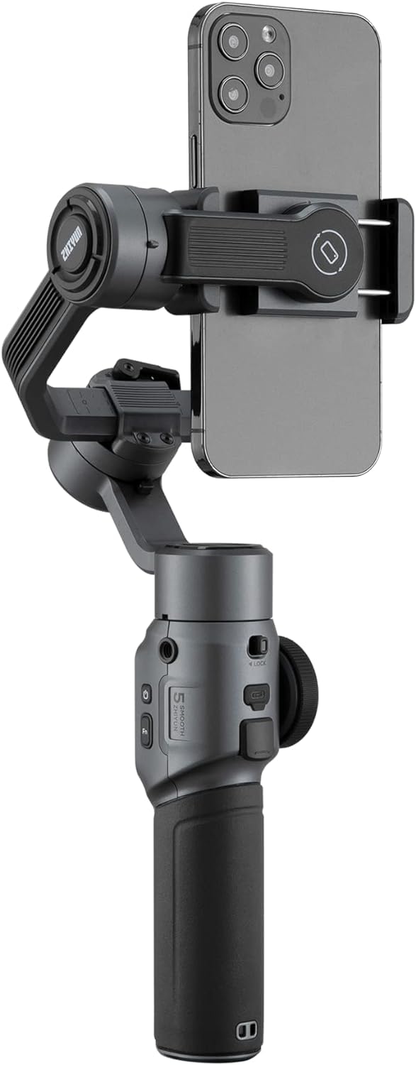 Zhiyun Smooth 5 3-Axis Smartphone Gimbal Stabilizer for iPhone 14 Pro Max/Plus/13/12/11/XS/X/XR/8 - Professional Phone Stabilizer with Face/Object Tracking & Timelapse - Perfect for Vlogging, Live Streaming & Smooth Video Recording
