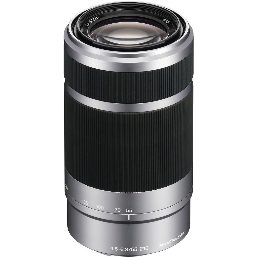 Sony E 55-210mm f/4.5-6.3 OSS Telephoto Zoom Lens (Silver) - SEL55210 with Filter Kit, Camera Backpack, 64GB SD Card, Card Reader, Flexible Tripod, Memory Wallet, Lens Cap Keeper, Cleaning Kit & Hand Strap (Renewed) - Perfect for Travel Photography, Wildlife Shooting & Vlogging
