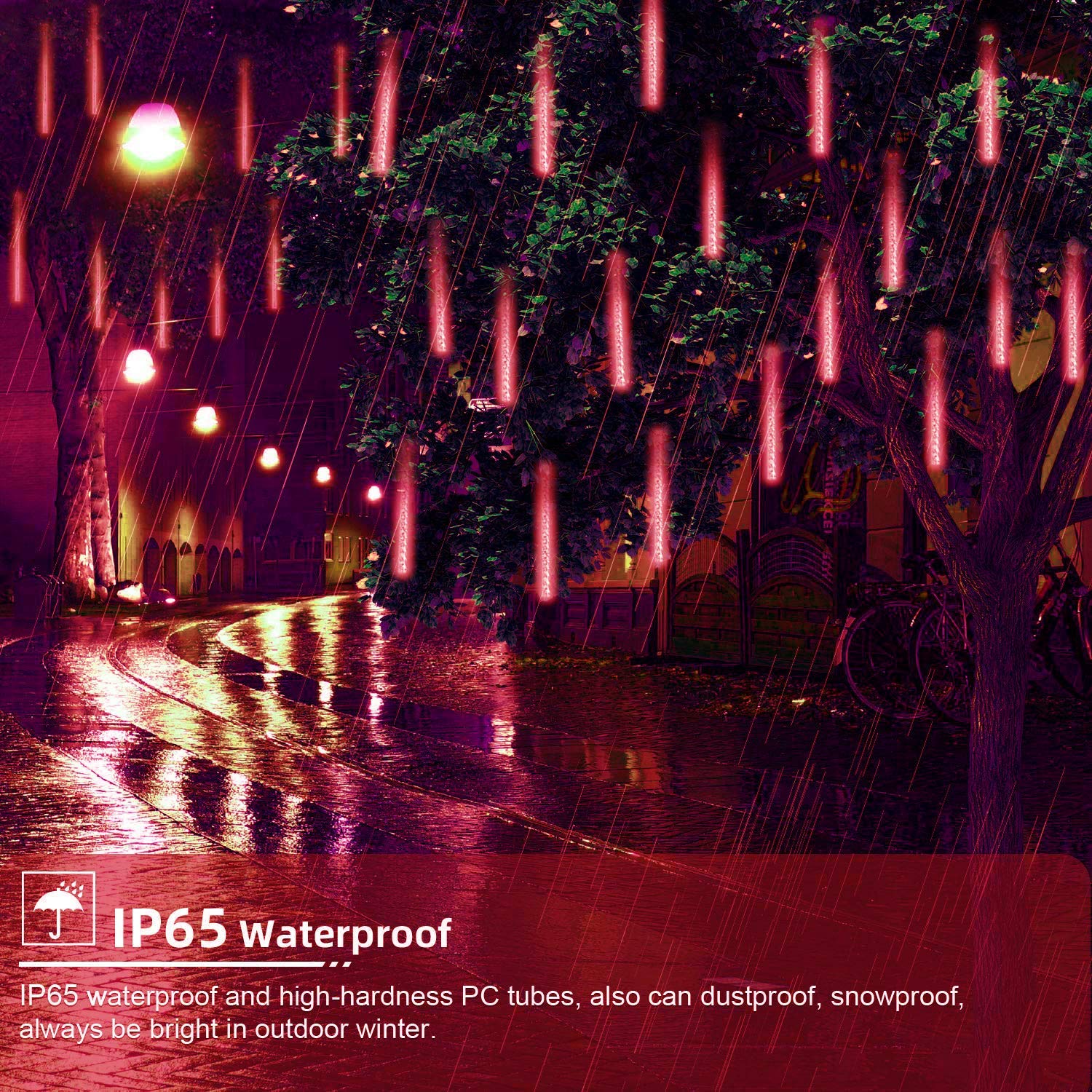 Solar Powered Outdoor String Lights - 30cm 10 Tubes 360LEDs Waterproof Meteor Shower Lights for Wedding, Garden, Patio, and Home Decoration (Red) | Create Magical Ambiance for Parties, Holidays & Outdoor Events