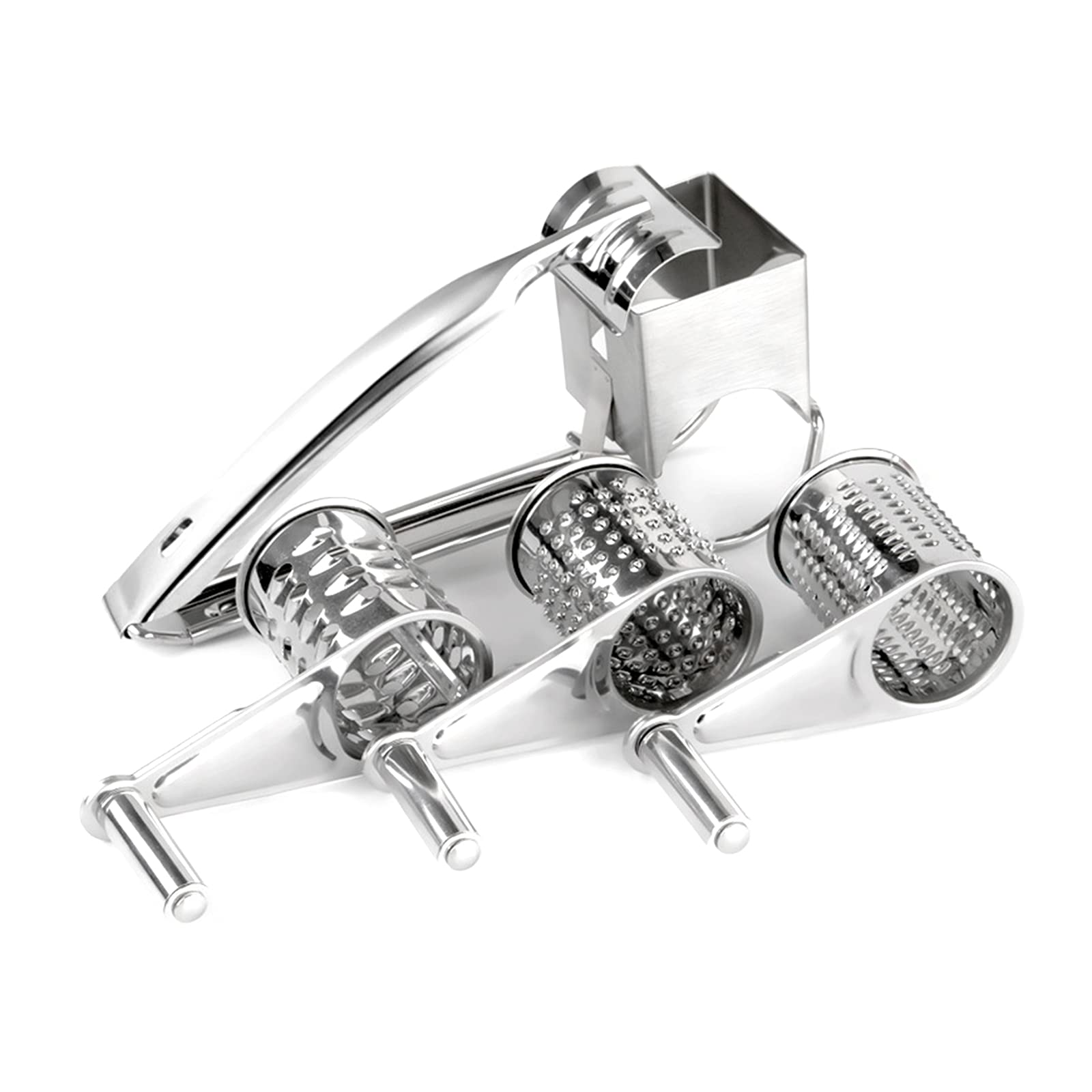 Premium Stainless Steel Manual Cheese Grater - 4 Drum Blades for Shredding Cheese, Vegetables & More | Perfect for Kitchen, Camping & Food Prep