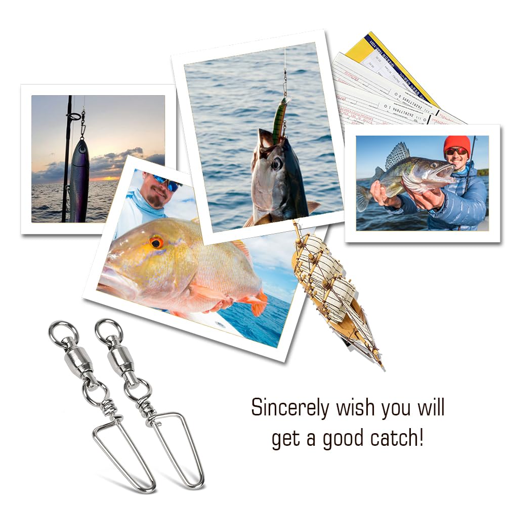 AMYSPORTS High Strength Fishing Snap Swivels - Ball Bearing Swivels with Stainless Steel Construction & Saltwater Corrosion Resistance - Barrel Swivel for Freshwater, Saltwater Fishing - Perfect for Lure Rigging, Trolling & Offshore Angling
