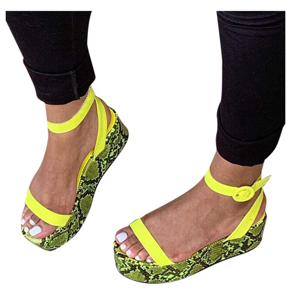 Women's Wide Width Wedge Sandals with Ankle Buckle - 2020 Fashion Summer Beach Open Toe Espadrille Platform Sandals for Casual Outings & Vacations