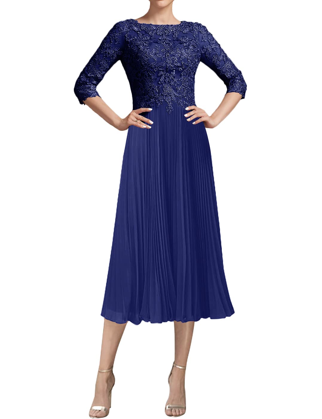 Elegant Tea-Length Lace Mother of the Bride Dress - Chiffon Wedding Guest Gown for Women | Perfect for Formal Weddings, Evening Parties & Special Occasions