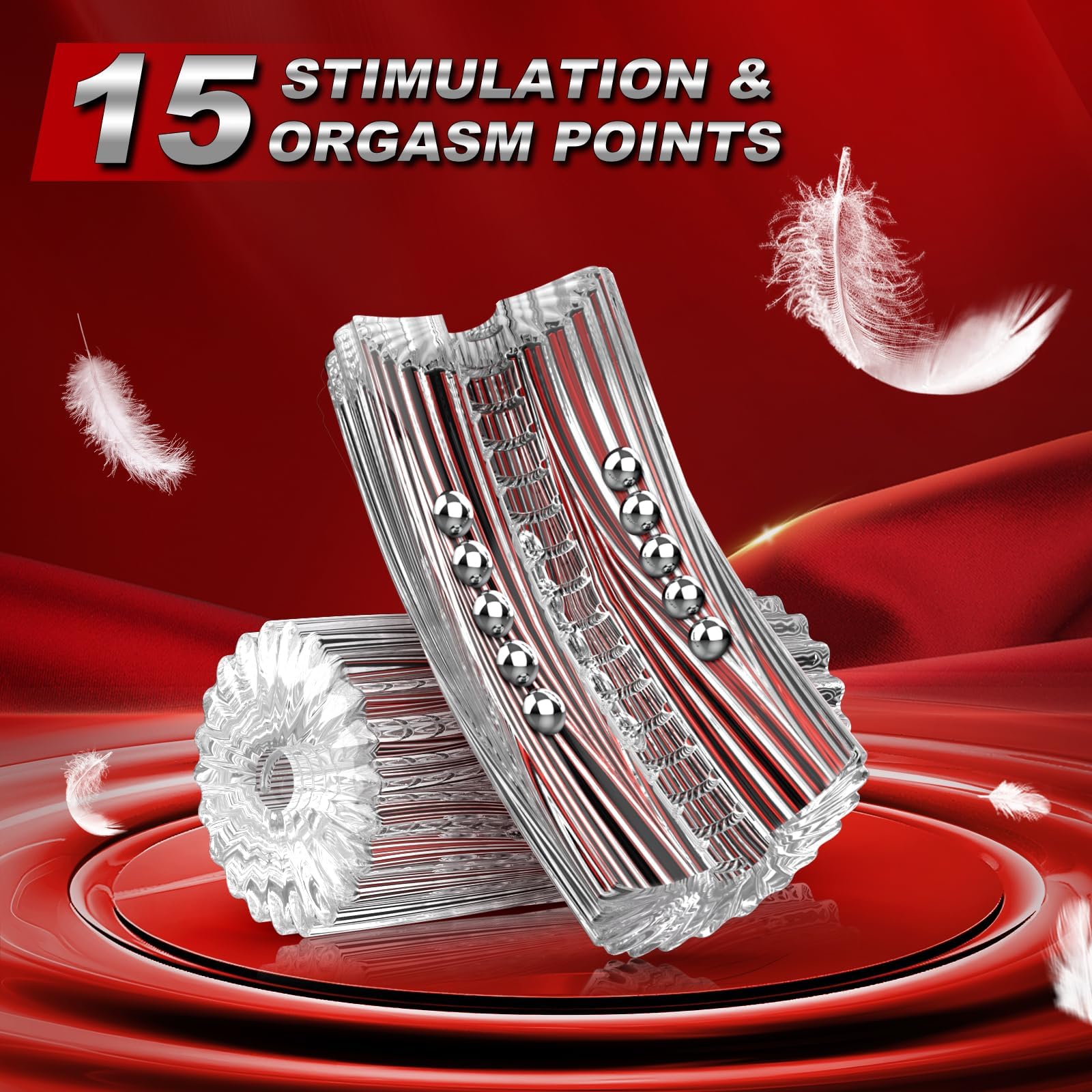 15 Beaded Transparent Male Masturbator - Soft Sucking Penis Sleeve with Vagina Texture | Portable Blowjob Sex Toy for Men | Enhanced Stimulation Points | Perfect for Travel & Discreet Solo Pleasure
