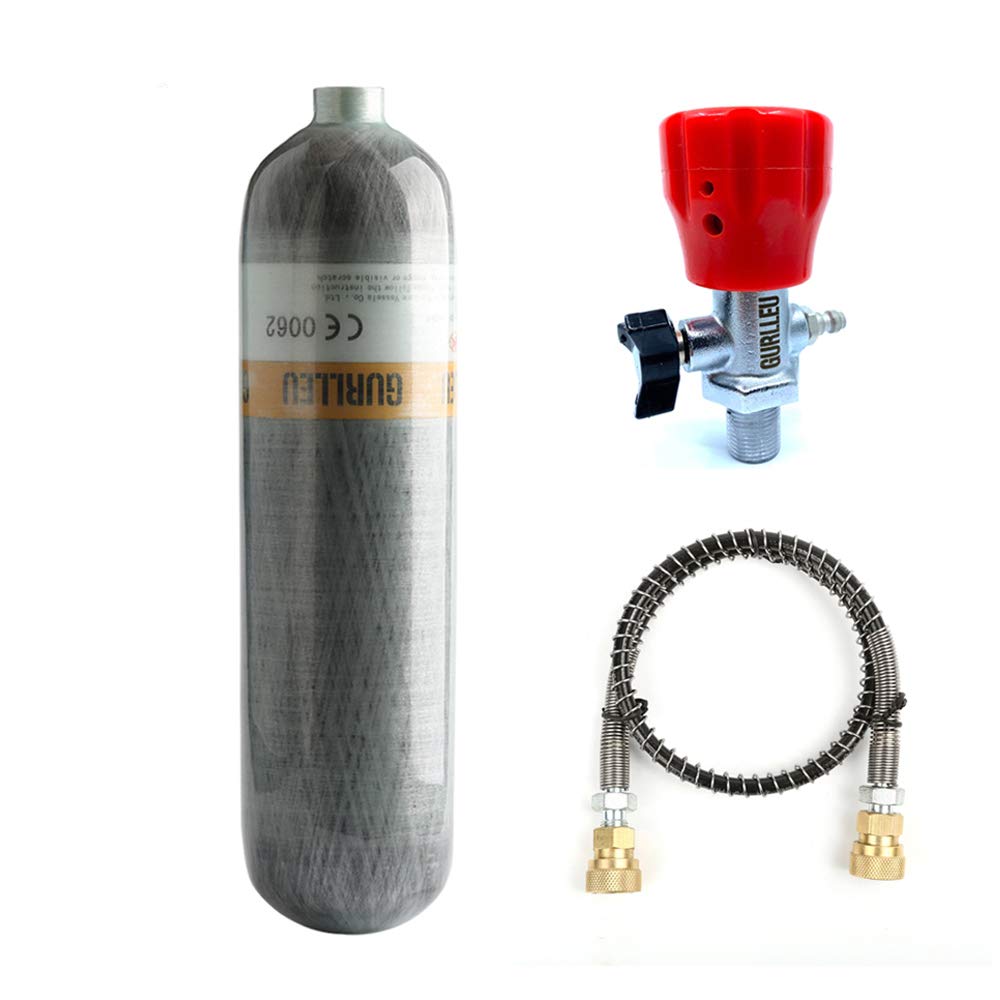 30 Cu Ft 4500 PSI Carbon Fiber PCP Air Tank - CE Approved Paintball Compressed Air System with Regulator Valve & Top Gauge Set (Empty Bottle) | Perfect for Paintball, Scuba Diving & Airgun Refills