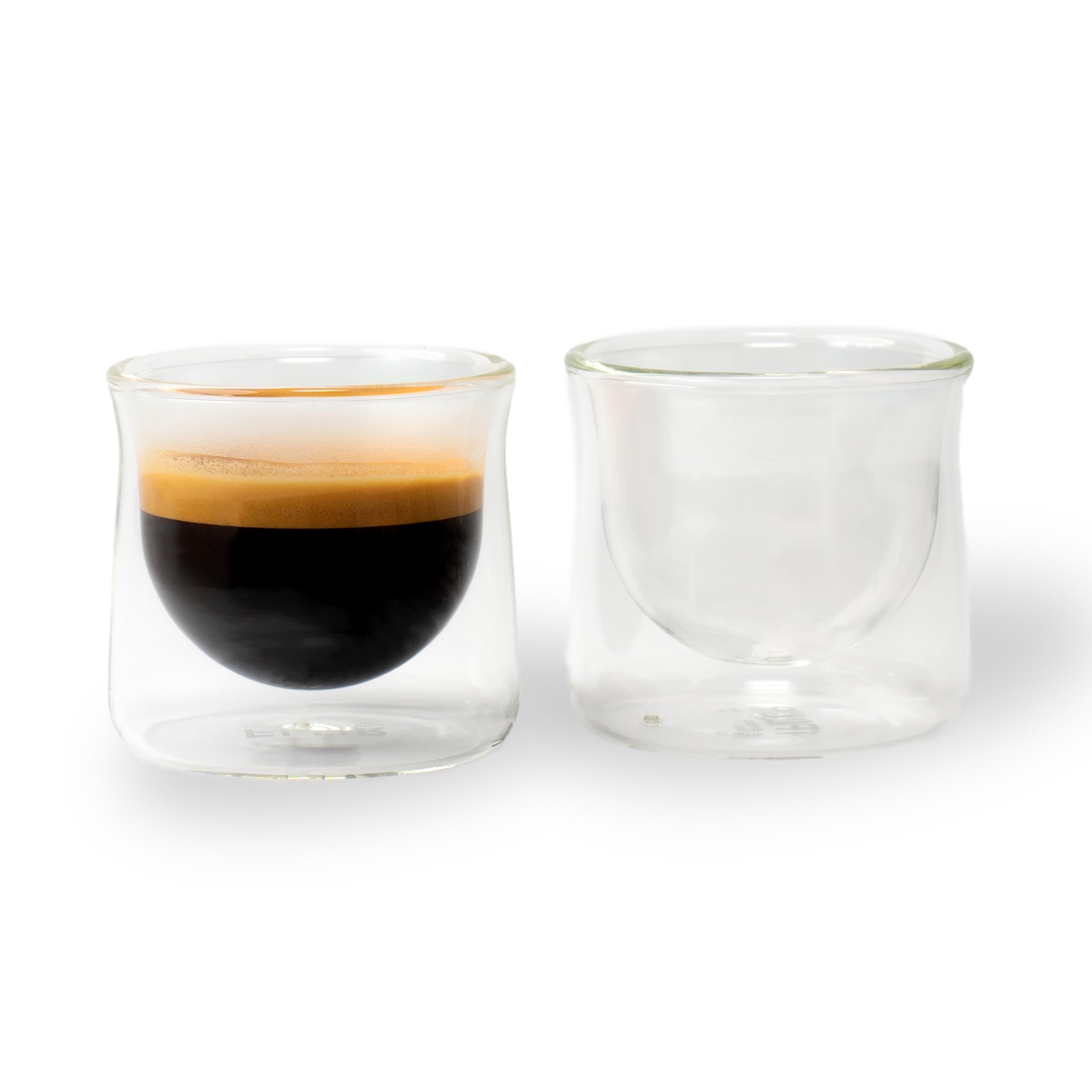 FLUR Espresso Glass Set of 2 - Double-Walled Borosilicate Glass Cups for Small Drinks (3 oz, Clear) - Handmade Coffee Glasses - Perfect for Espresso, Cappuccino, Macchiato & Tea at Home or Café