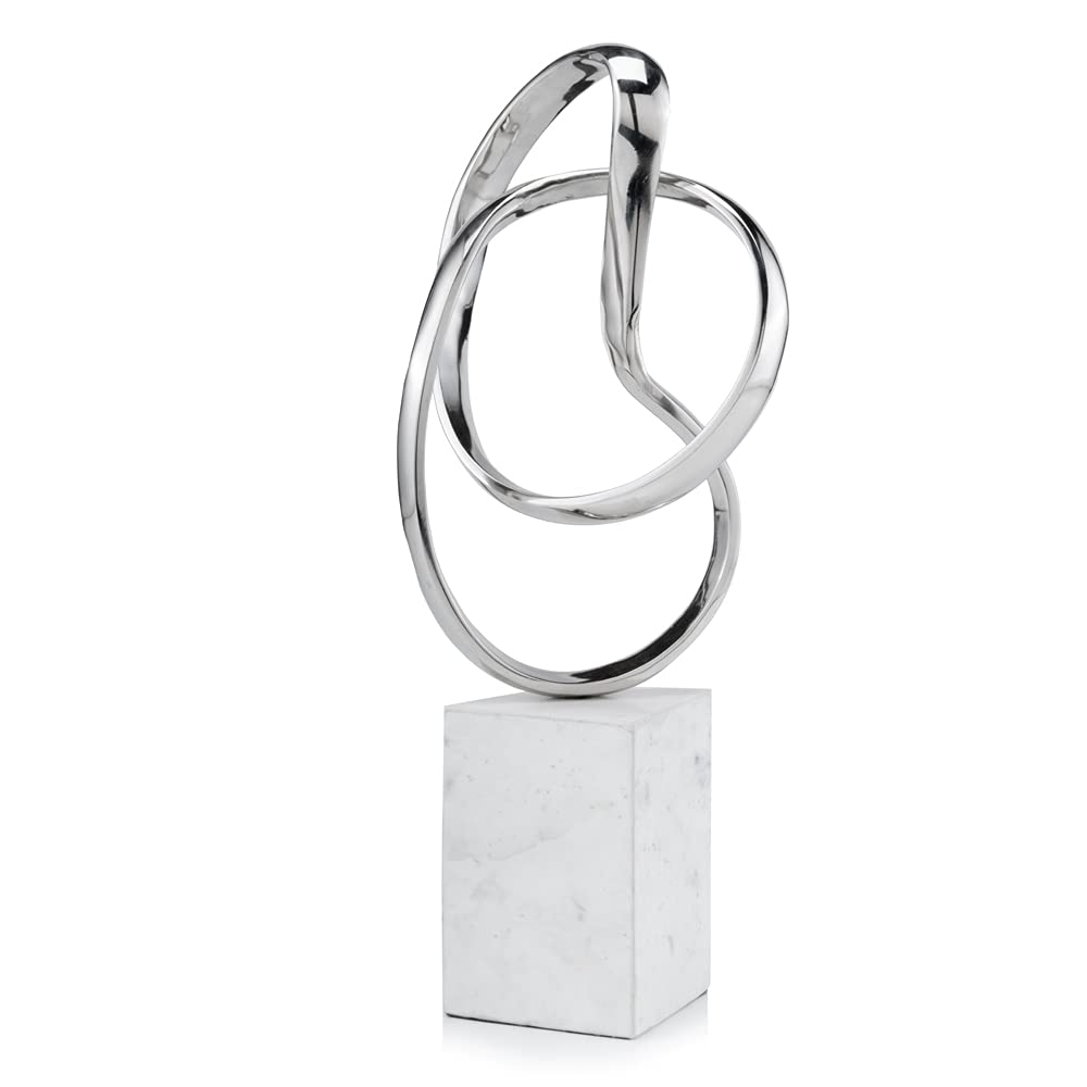 Modern Day Accents 4109 Lazo Abstract Sculpture - Silver & White Large Marble Home Decor for Living Room, Office or Tabletop - 17.5